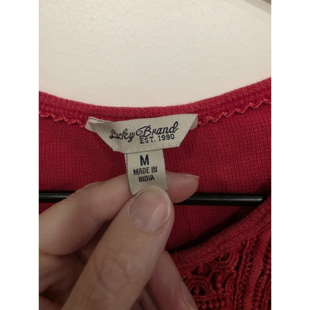 Lucky Brand Women's Thermal‎ Crochet Henley Top Size Medium Boho Cottage